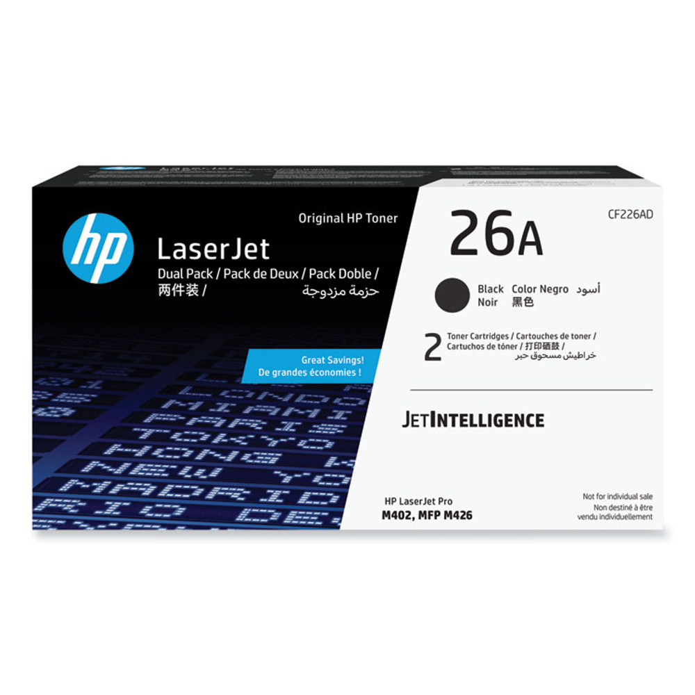 HEWLETT PACKARD SUPPLIES HP CF226AD HP 26A, (CF226A) 2-Pack Black Original LaserJet Toner Cartridge