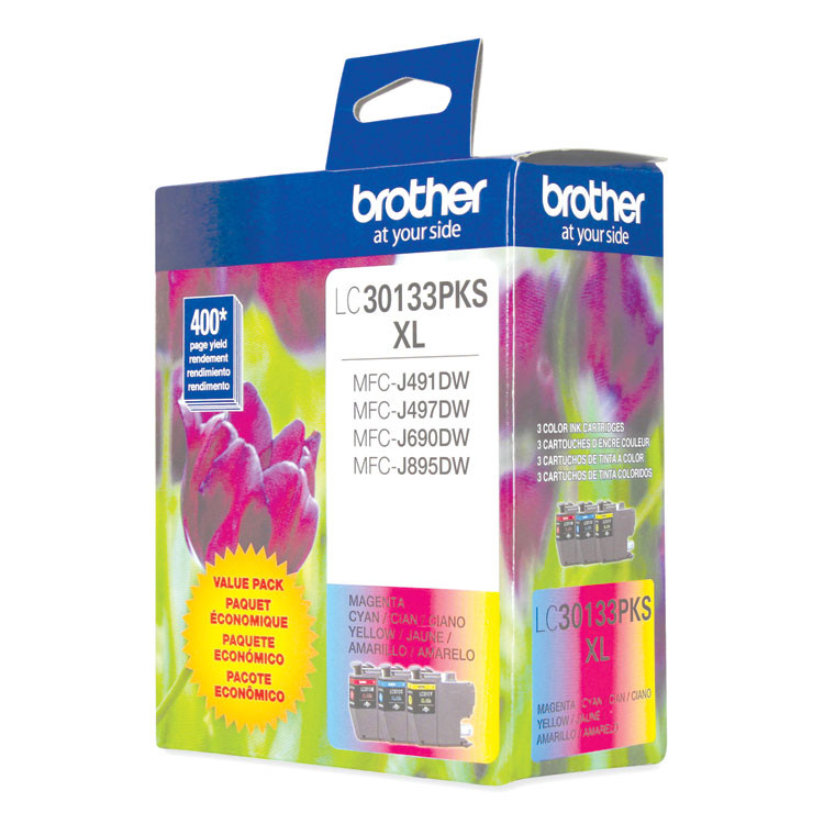 BROTHER INTL. CORP. LC30133PKS LC30133PKS High-Yield Ink, 400 Page-Yield, Cyan/Magenta/Yellow