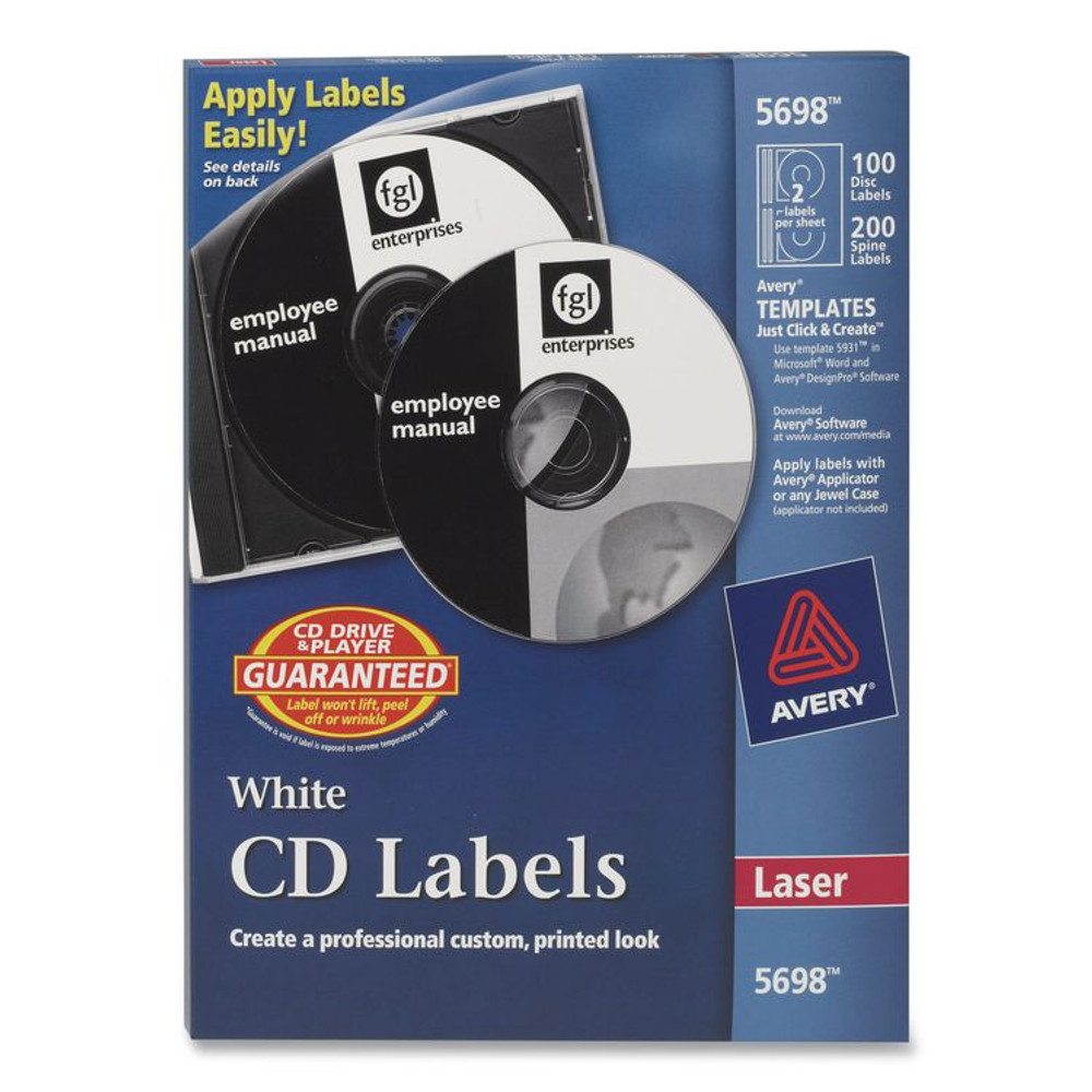 AVERY PRODUCTS CORPORATION 5698 Laser CD Labels, Matte White, 100/Pack