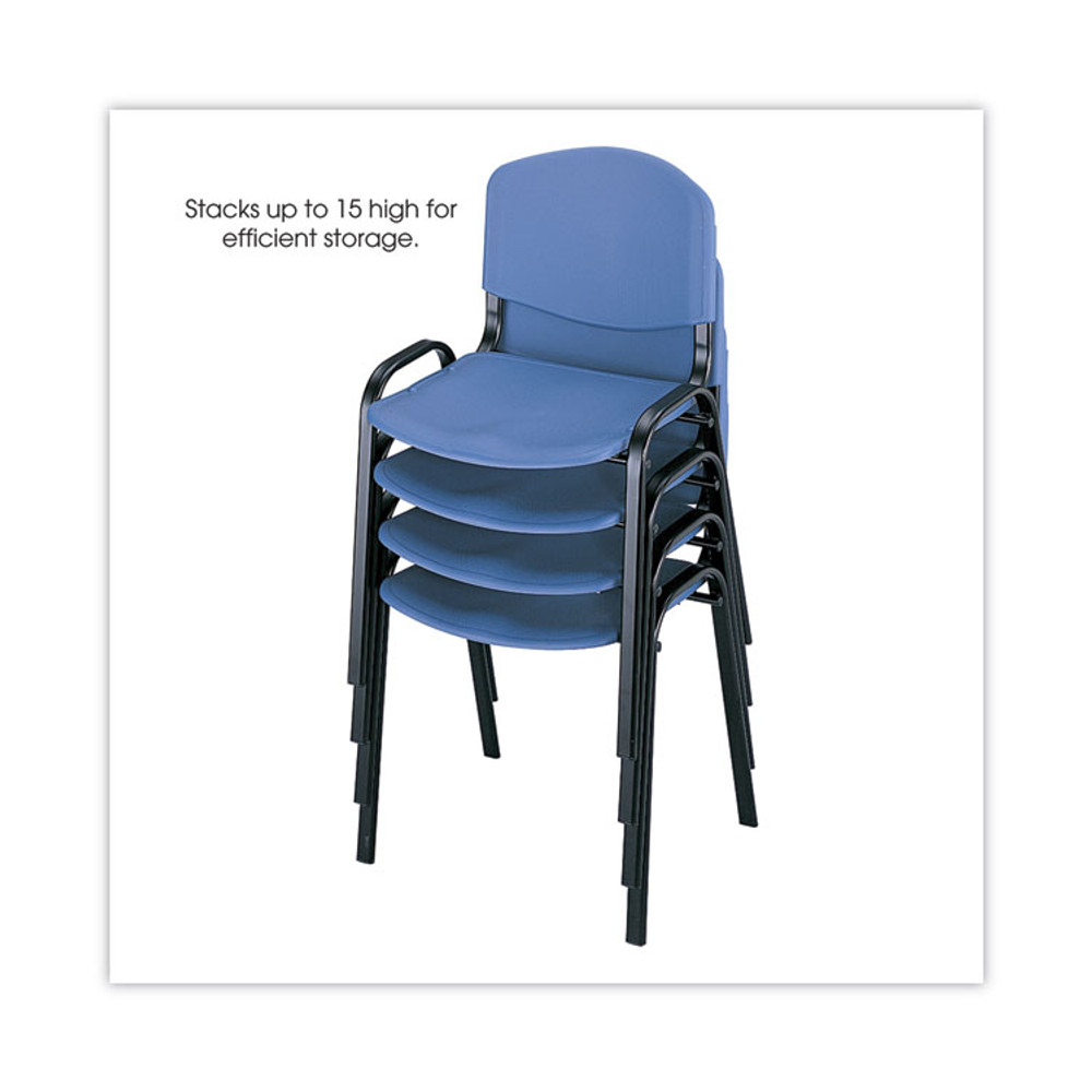 SAFCO PRODUCTS 4185BU Stacking Chair, Supports Up to 250 lb, 18" Seat Height, Blue Seat, Blue Back, Black Base, 4/Carton