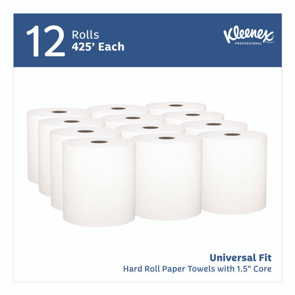 KIMBERLY-CLARK PROFESSIONAL Kleenex® 01080 Universal Hard Roll Paper Towels with Premium Absorbency Pockets, 1-Ply, 8" x 425 ft, 1.5" Core, White, 12 Rolls/Carton