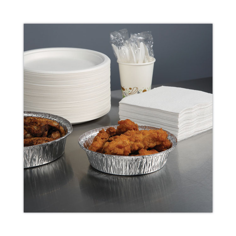 BOARDWALK ROUND7 Round Aluminum To-Go Containers, 250 Gauge, 24 oz, 7" Diameter x 1.47" h, Silver, 500/Carton