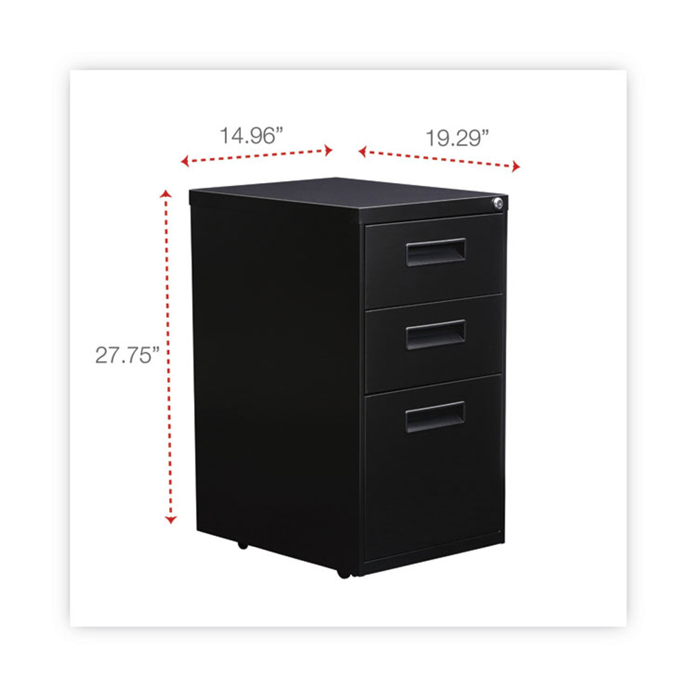 ALERA PABBFBL File Pedestal, Left or Right, 3-Drawers: Box/Box/File, Legal/Letter, Black, 14.96" x 19.29" x 27.75"