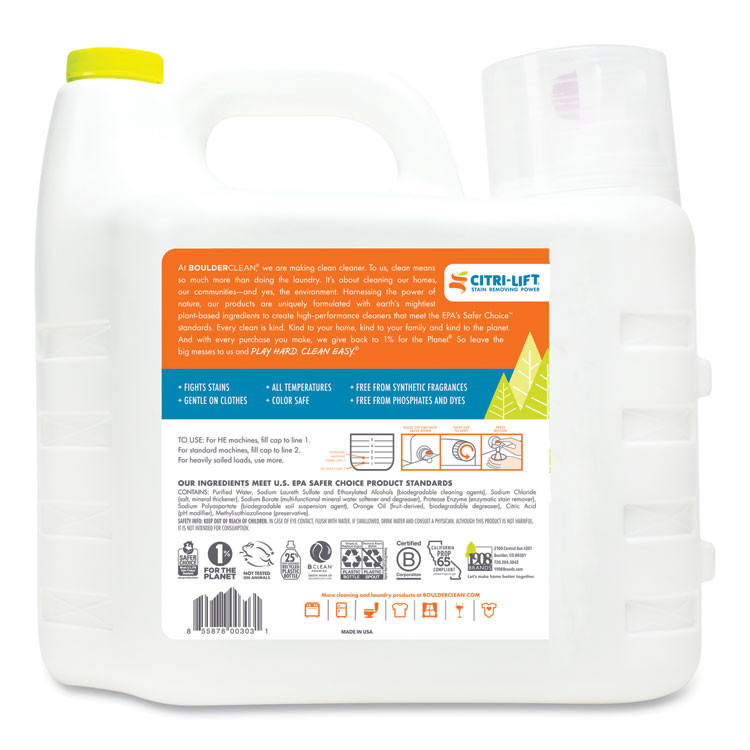 1908 BRANDS Boulder Clean 003038EA Liquid Laundry Detergent, Citrus Breeze, 200 HE Loads, 200 oz Bottle