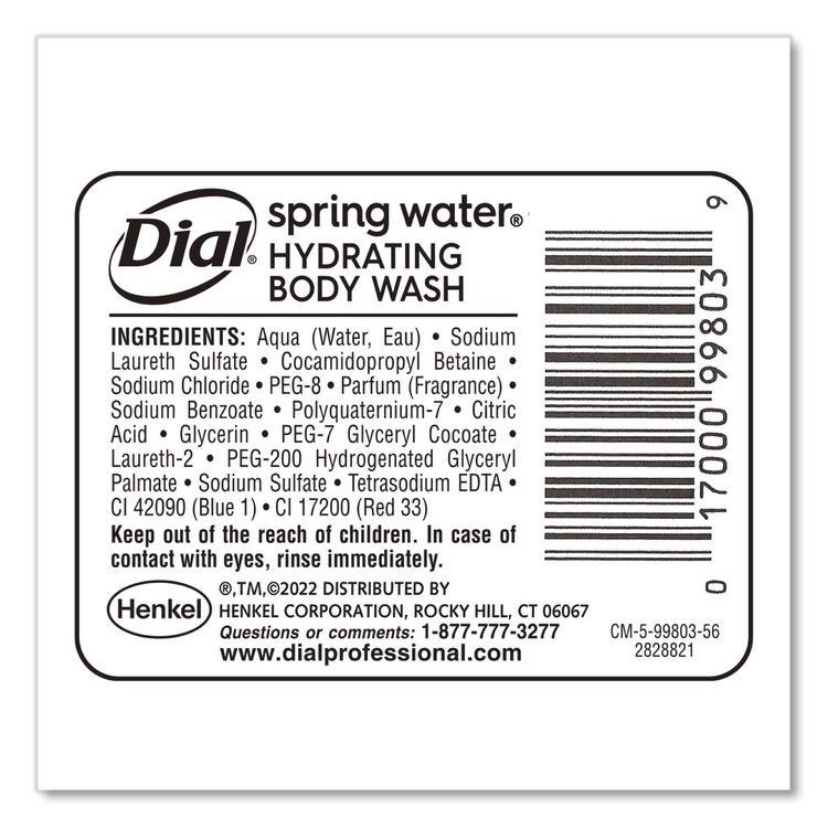 DIAL PROFESSIONAL 99804 Body Wash Refill for Versa Dispenser, Spring Water Scent, 15 oz