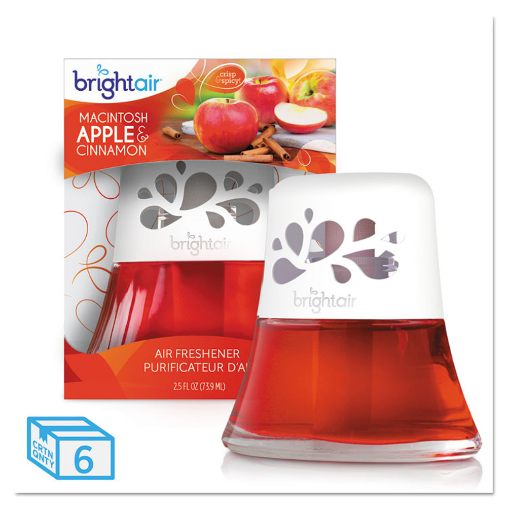 BRIGHT AIR 900022CT Scented Oil Air Freshener, Macintosh Apple and Cinnamon, Red, 2.5 oz, 6/Carton