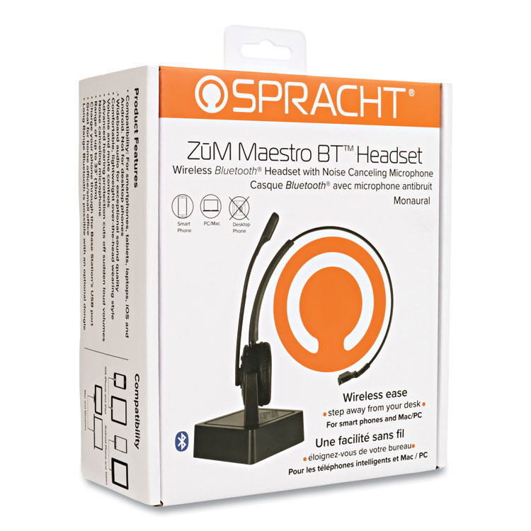 SPRACHT HS2050 ZuM Maestro Bluetooth Monaural Over The Head Headset, Black