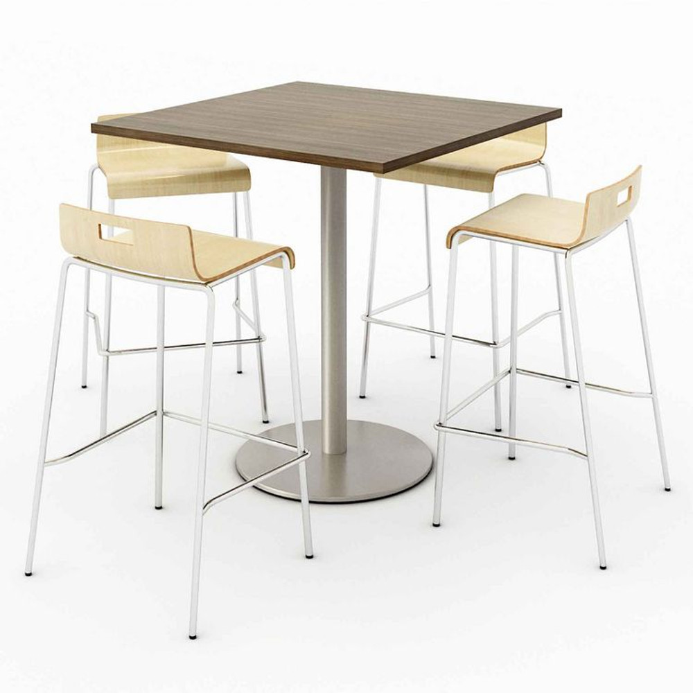 KFI STUDIOS 811774039925 Pedestal Bistro Table with Four Natural Jive Series Barstools, Square, 36 x 36 x 41, Studio Teak