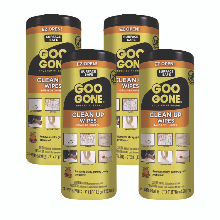 WEIMAN Goo Gone® 2000 Clean Up Wipes, 1-Ply, 8 x 7, Citrus Scent, White, 24/Canister, 4 Canisters/Carton