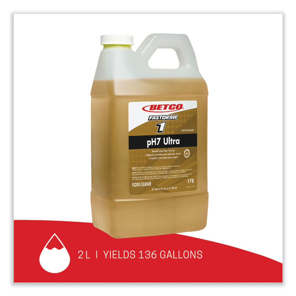 BETCO CORPORATION 1784700 pH7 Ultra Neutral Cleaner, Lemon Scent, 2 L Bottle, 4/Carton