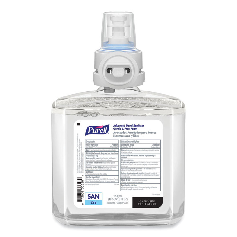 GO-JO INDUSTRIES PURELL® 775102 Advanced Hand Sanitizer Gentle and Free Foam, 1,200 mL Refill, Fragrance-Free, For ES8 Dispensers, 2/Carton