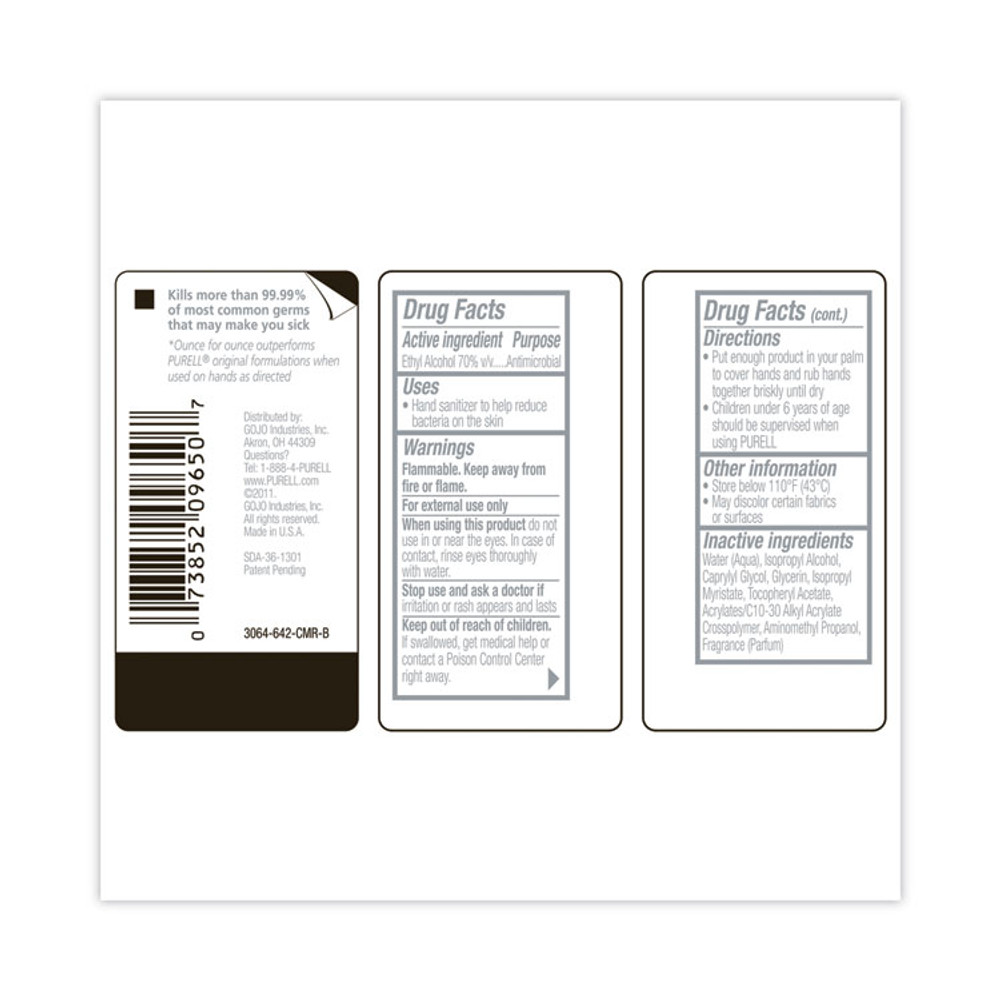 GO-JO INDUSTRIES PURELL® 960524 Advanced Hand Sanitizer Refreshing Gel, 2 oz, Flip-Cap Bottle, Clean Scent, 24/Carton