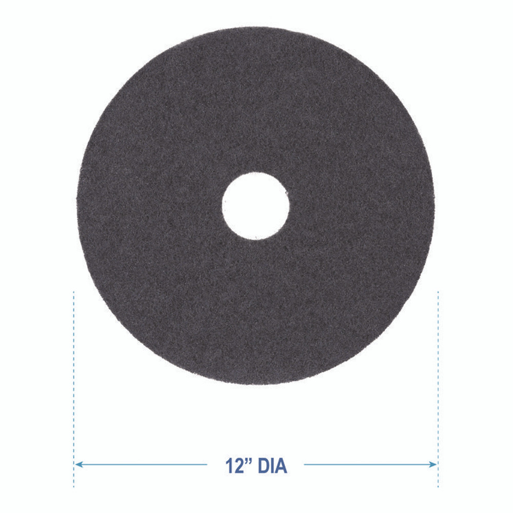 BOARDWALK 4012BLA Stripping Floor Pads, 12" Diameter, Black, 5/Carton