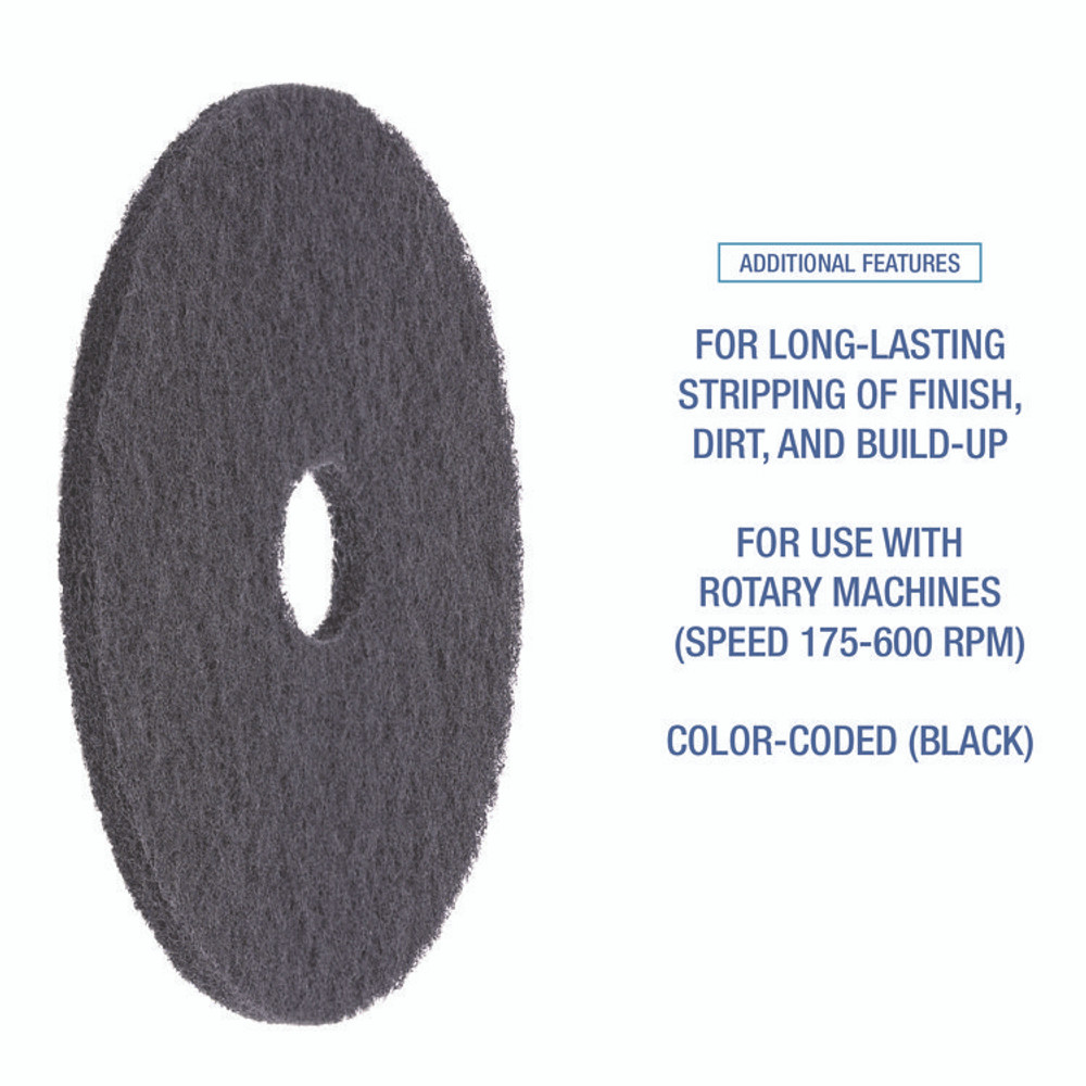 BOARDWALK 4012BLA Stripping Floor Pads, 12" Diameter, Black, 5/Carton