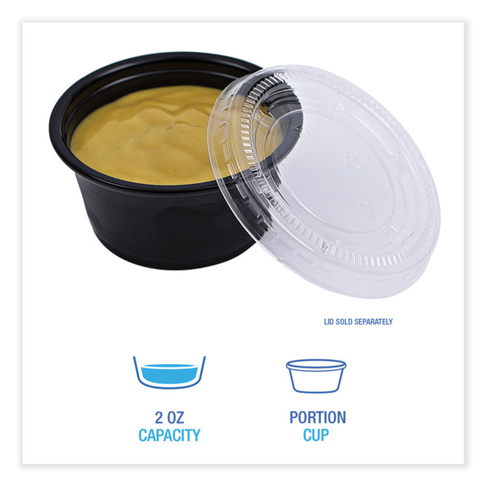 BOARDWALK PRTN2BL Souffle/Portion Cups, 2 oz, Plastic, Black, 125/Sleeve, 20 Sleeves/Carton