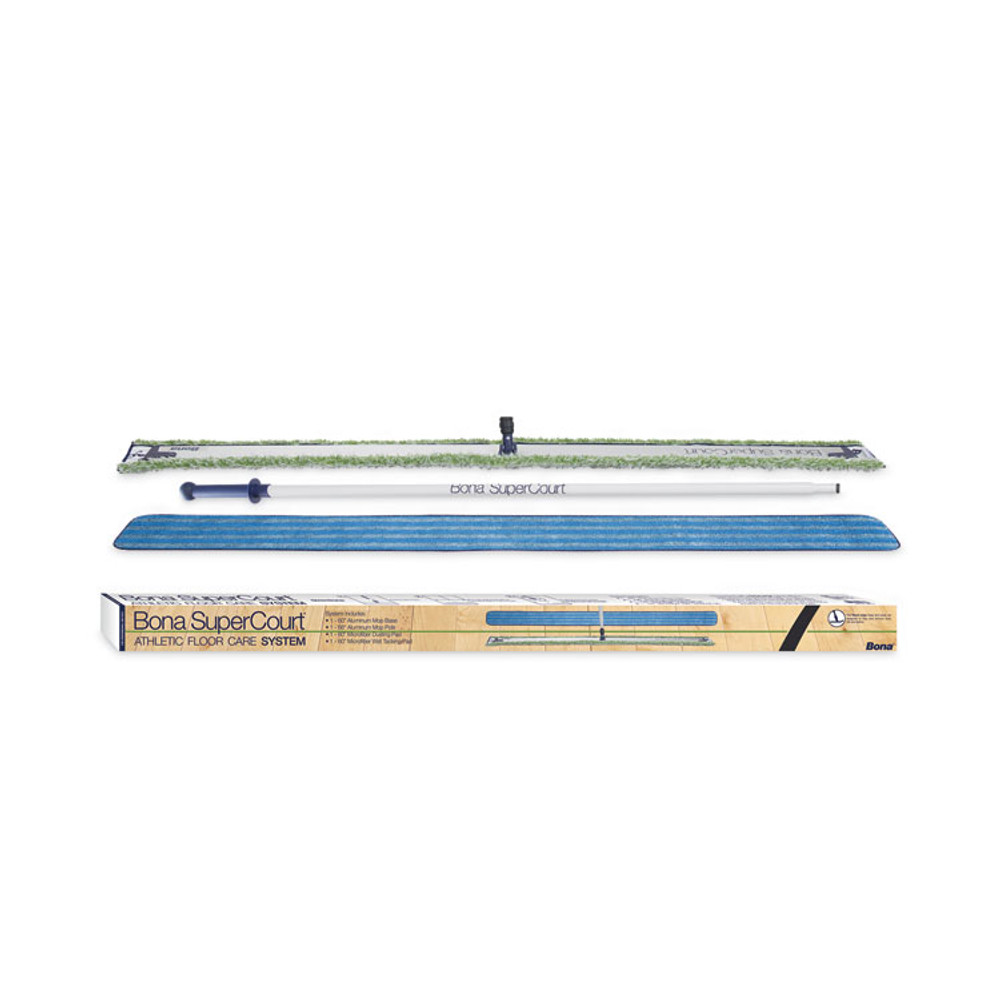 BONA US WM710013471 SuperCourt Athletic Floor Care System, 60" Wide Microfiber Head, 66" Silver/Blue Aluminum Handle