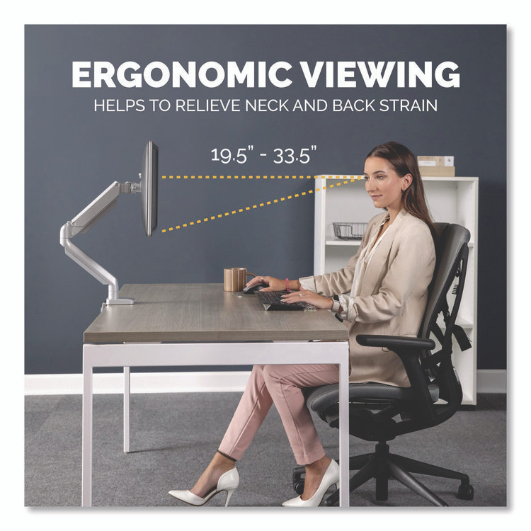 FELLOWES MFG. CO. 8056401 Platinum Series Single Monitor Arm, For 40" Monitors, 360 deg Rotation, 45 deg Tilt, 180 deg Pan, Silver, Supports 20 lb