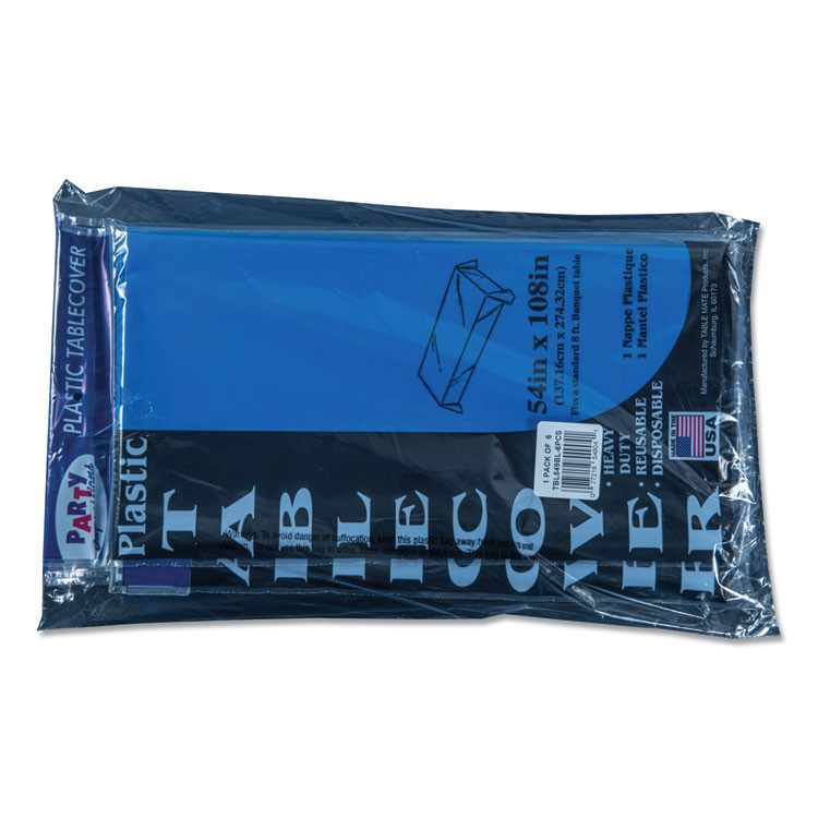 TABLEMATE PRODUCTS, CO. 549BL Table Set Rectangular Table Cover, Heavyweight Plastic, 54" x 108", Blue, 6/Pack
