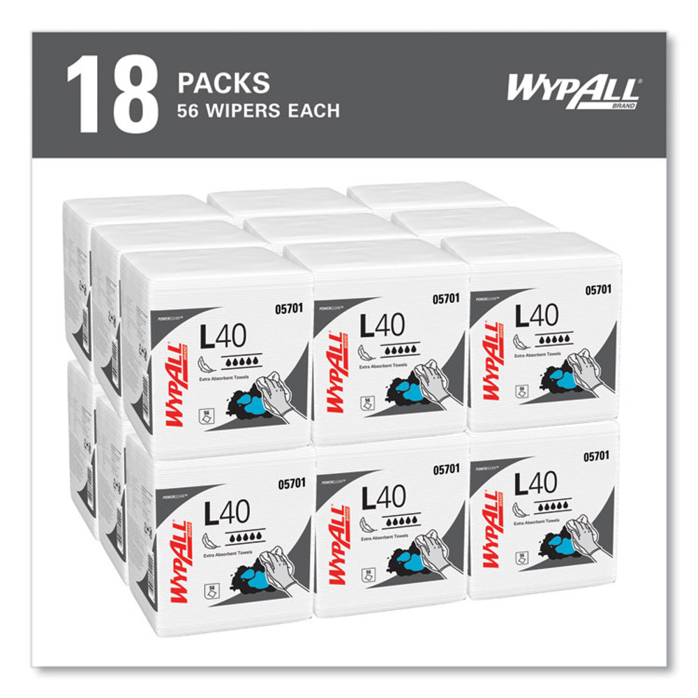 KIMBERLY-CLARK PROFESSIONAL WypAll® 05701 L40 Towels, 1/4 Fold, 12.5 x 12, White, 56/Box, 18 Packs/Carton