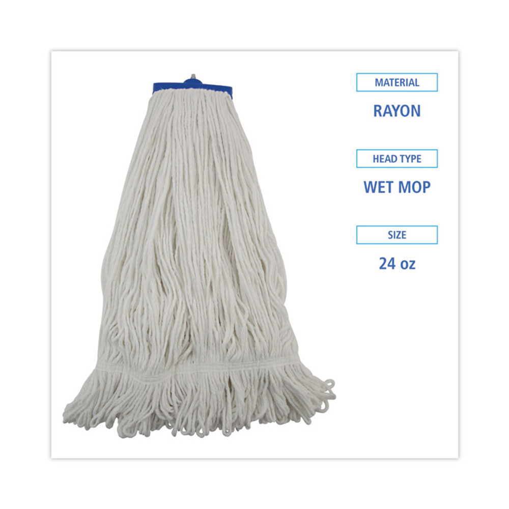 BOARDWALK 824R Mop Head, Lie-Flat Head, Rayon Fiber, 24oz, White, 12/Carton