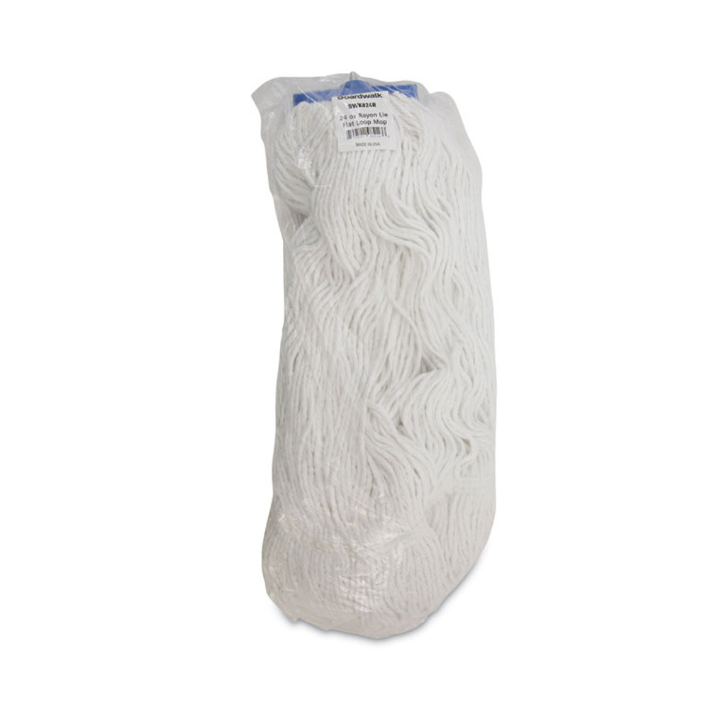 BOARDWALK 824R Mop Head, Lie-Flat Head, Rayon Fiber, 24oz, White, 12/Carton