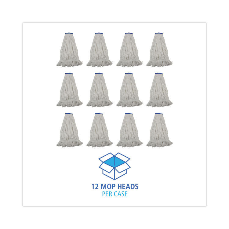 BOARDWALK 824R Mop Head, Lie-Flat Head, Rayon Fiber, 24 oz, White, 12/Carton