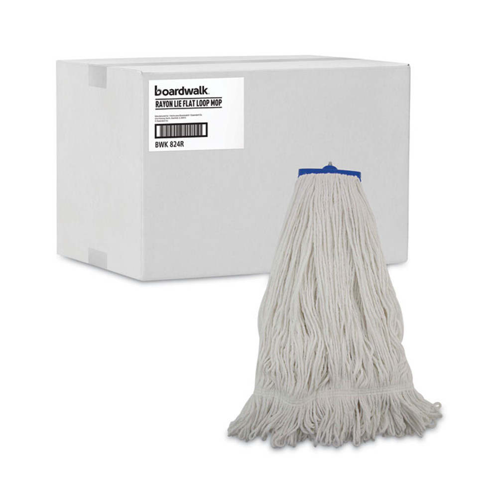 BOARDWALK 824R Mop Head, Lie-Flat Head, Rayon Fiber, 24oz, White, 12/Carton