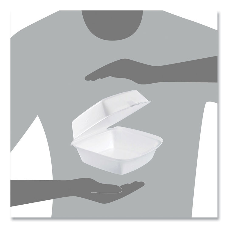 DART 60HT1 Foam Hinged Lid Containers, 6 x 5.78 x 3, White, 500/Carton