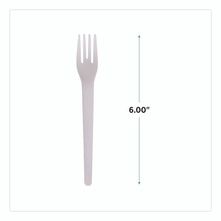 ECO-PRODUCTS,INC. EPS012W Plantware Compostable Cutlery, Fork, Plastic, White, 1,000/Carton