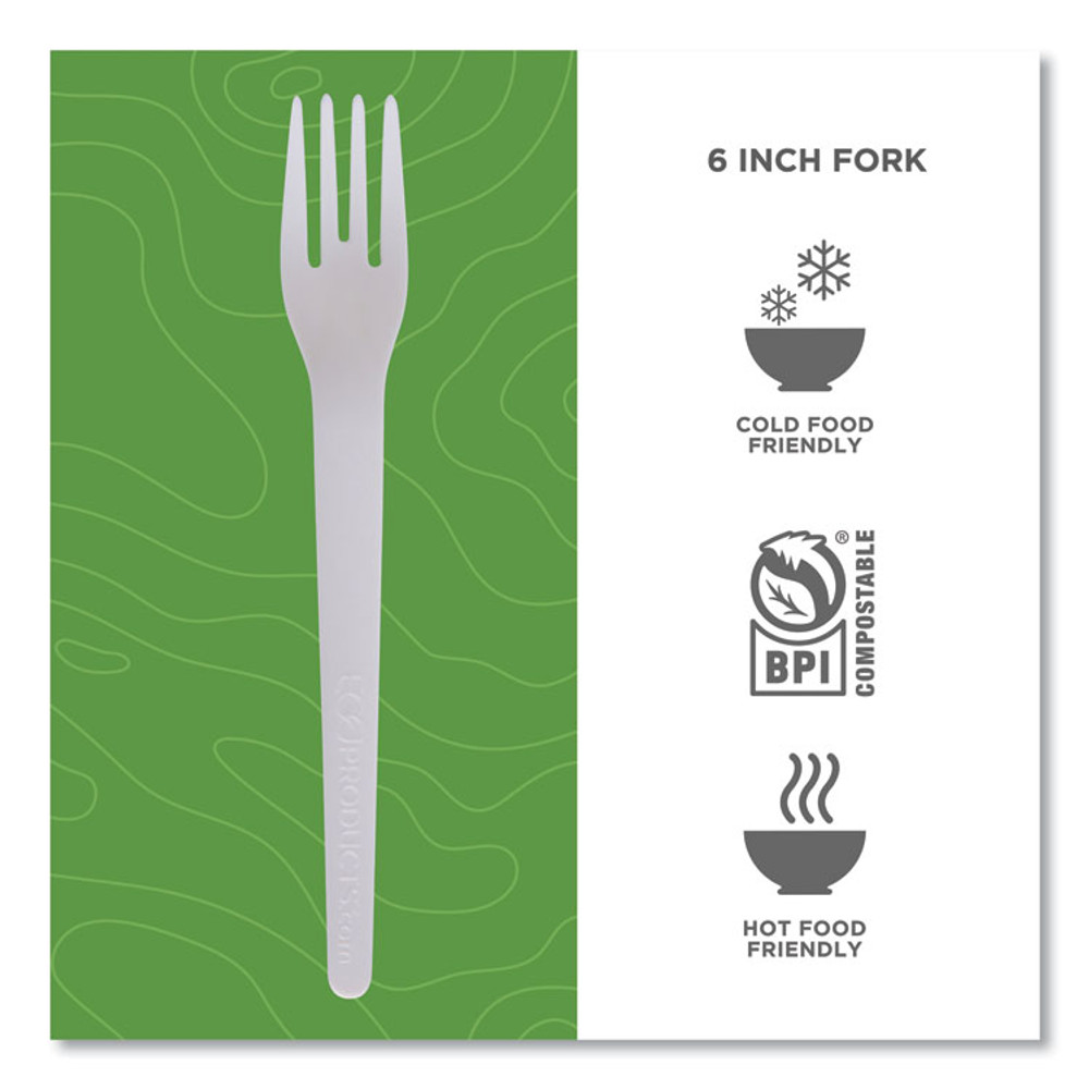 ECO-PRODUCTS,INC. EPS012W Plantware Compostable Cutlery, Fork, 6", White, 1,000/Carton