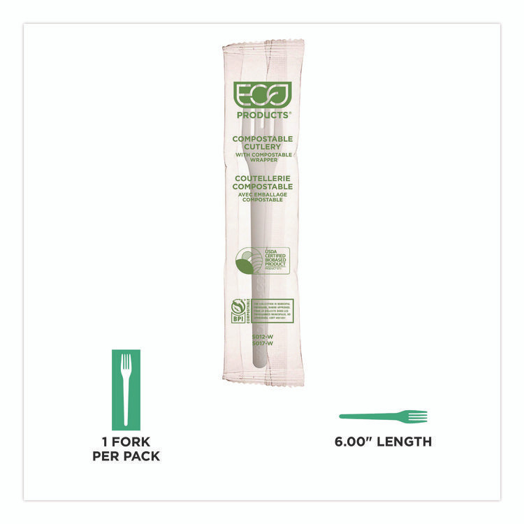 ECO-PRODUCTS,INC. EPS012W Plantware Compostable Cutlery, Fork, Plastic, White, 1,000/Carton