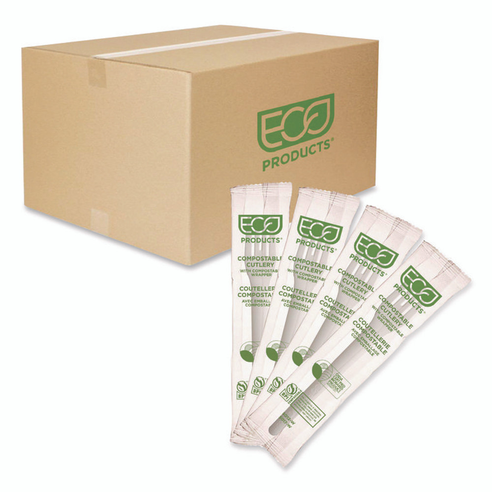 ECO-PRODUCTS,INC. EPS012W Plantware Compostable Cutlery, Fork, Plastic, White, 1,000/Carton