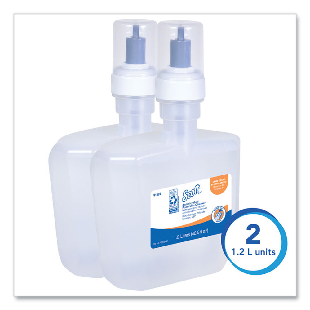 KIMBERLY-CLARK PROFESSIONAL Scott® 91594 Antimicrobial Foam Skin Cleanser Refill, Fresh Scent, 1,200 mL, 2/Carton