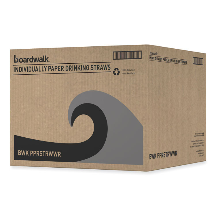 BOARDWALK PPRSTRWWR Individually Wrapped Paper Straws, 7.75 x 0.25, White, 3,200/Carton