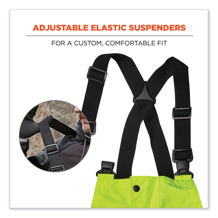 TENACIOUS HOLDINGS, INC. ergodyne® 25016 GloWear 8918BK Class E Hi-Vis Rain Bibs Black Bottom, 2X-Large, Lime