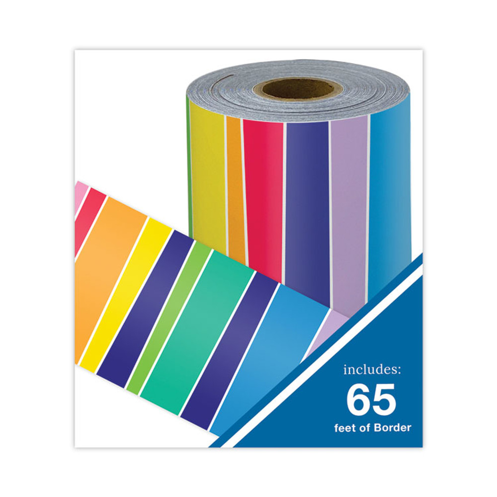 CARSON-DELLOSA EDUCATION 108475 Rolled Borders, Straight Border, Back to School: Rainbow, 2.25" x 65 ft, Multicolor
