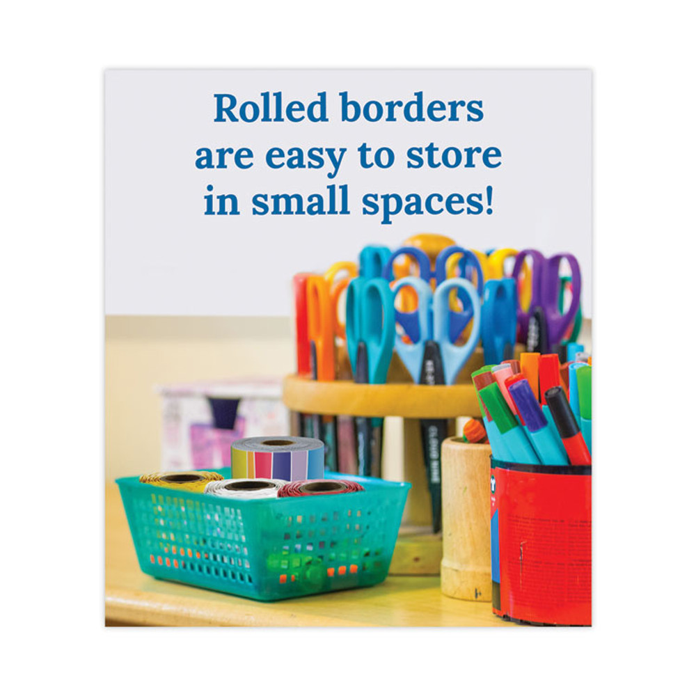CARSON-DELLOSA EDUCATION 108475 Rolled Borders, Straight Border, Back to School: Rainbow, 2.25" x 65 ft, Multicolor