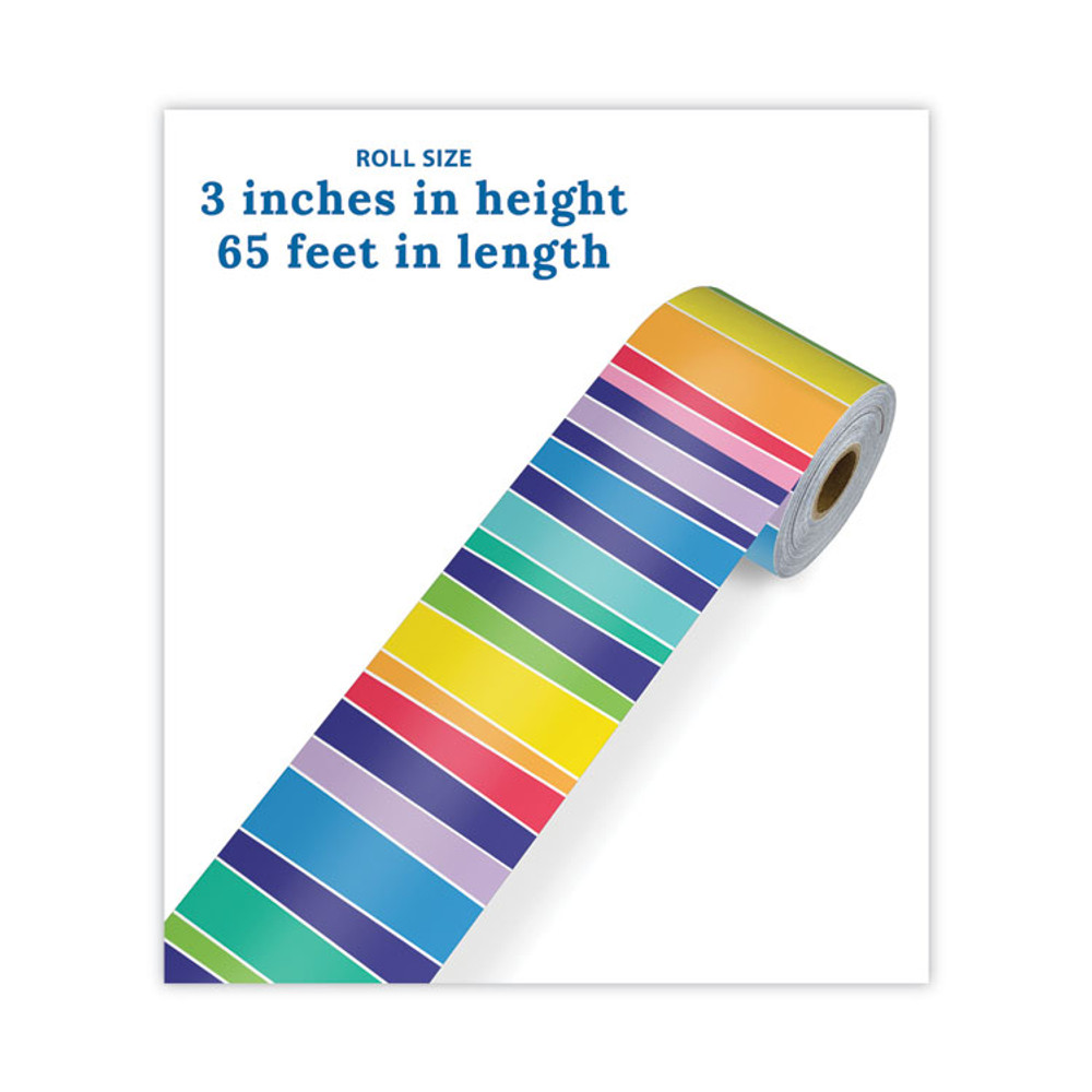 CARSON-DELLOSA EDUCATION 108475 Rolled Borders, Straight Border, Back to School: Rainbow, 2.25" x 65 ft, Multicolor