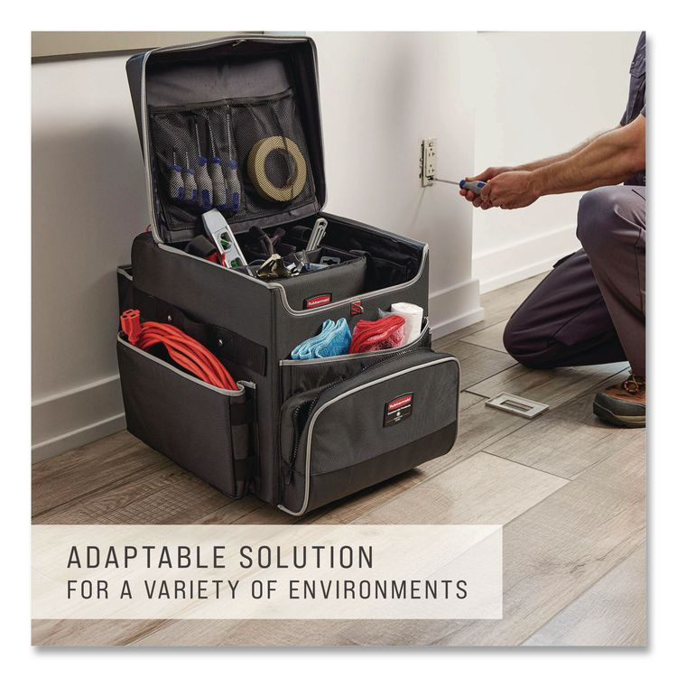 RUBBERMAID COMMERCIAL PROD. 1902465 Executive Quick Clean Janitorial Cart, Synthetic Fabric, 16 Compartments, 14.25" x 16.5" x 25", Dark Gray