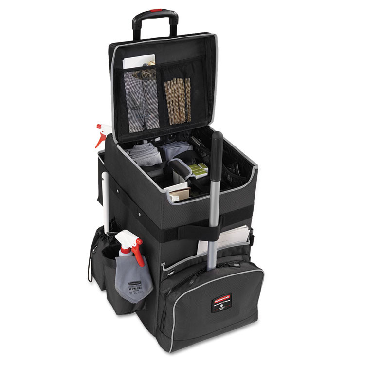 RUBBERMAID COMMERCIAL PROD. 1902465 Executive Quick Clean Janitorial Cart, Synthetic Fabric, 16 Compartments, 14.25" x 16.5" x 25", Dark Gray