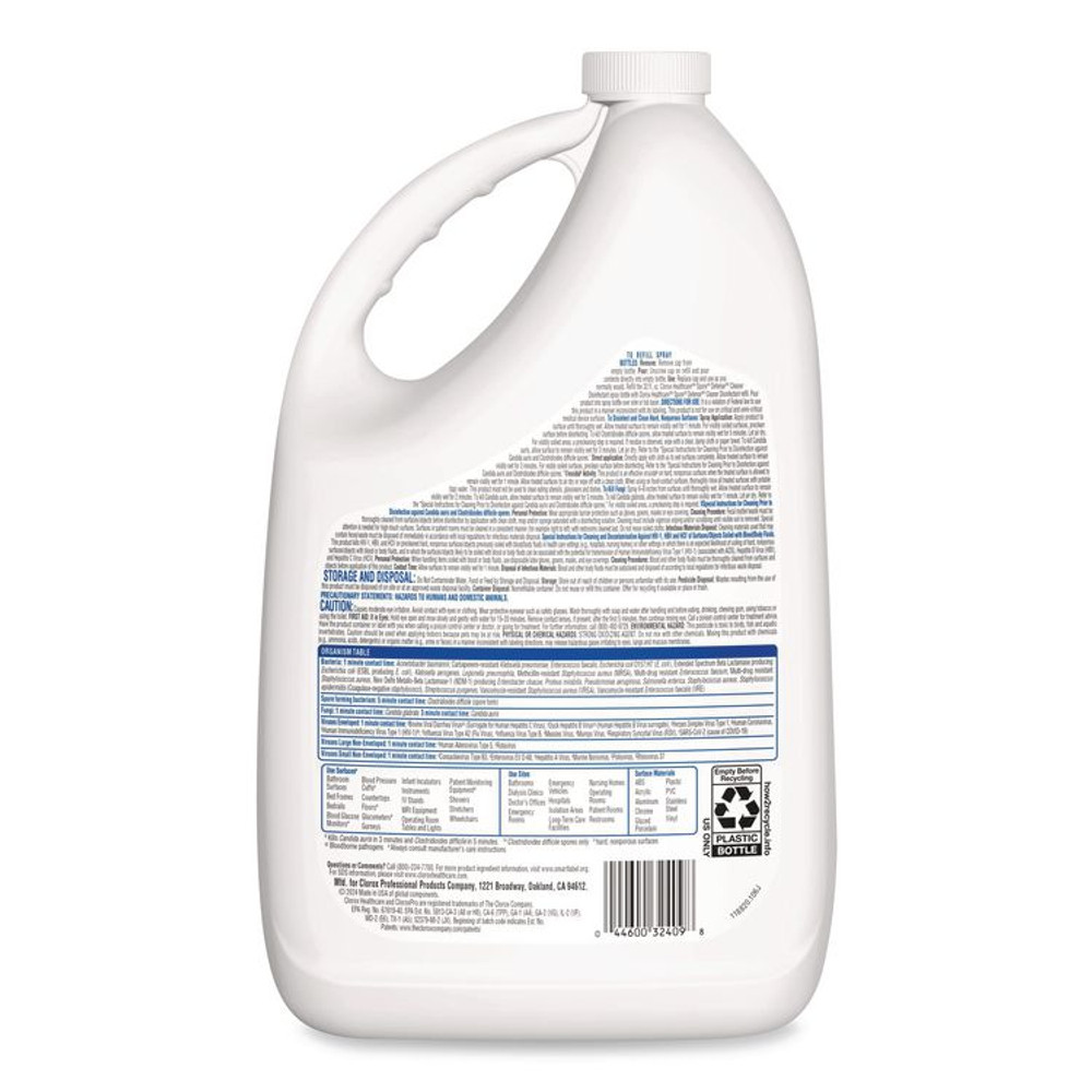 CLOROX SALES CO. Healthcare® 32409 Spore Defense Cleaner Disinfectant, Open System, 1 gal Refill Bottle, 4/Carton