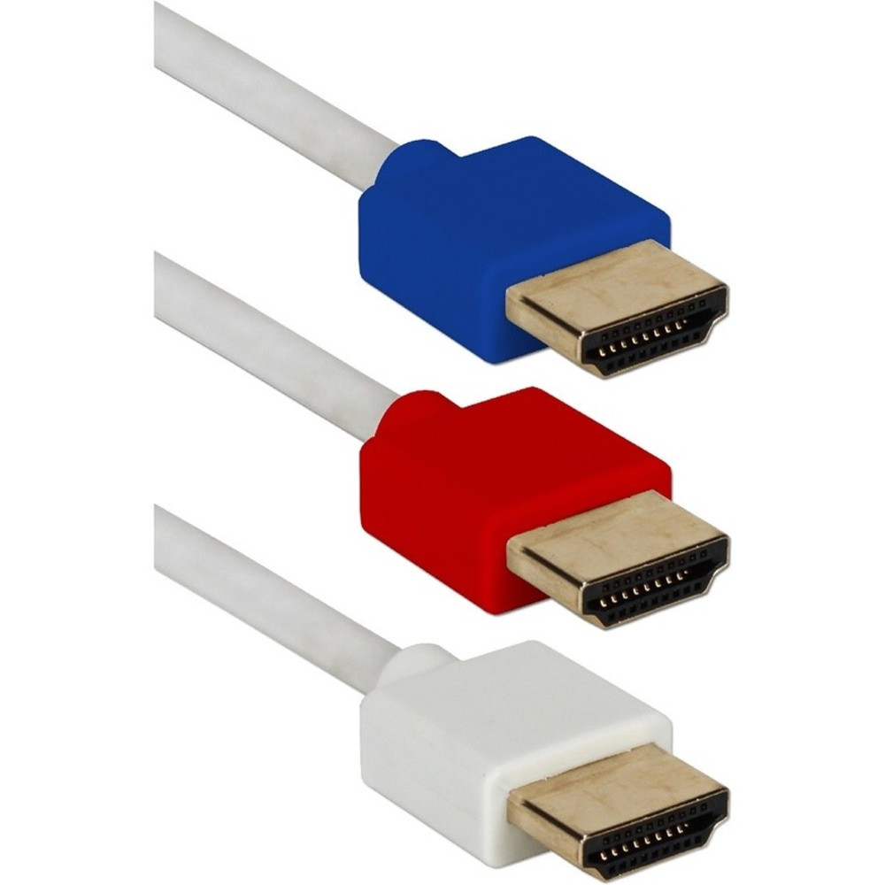 QVS, INC. HDT-10F-3PM QVS HDMI Audio/Video Cable With Ethernet, Red/White/Blue, Pack Of 3