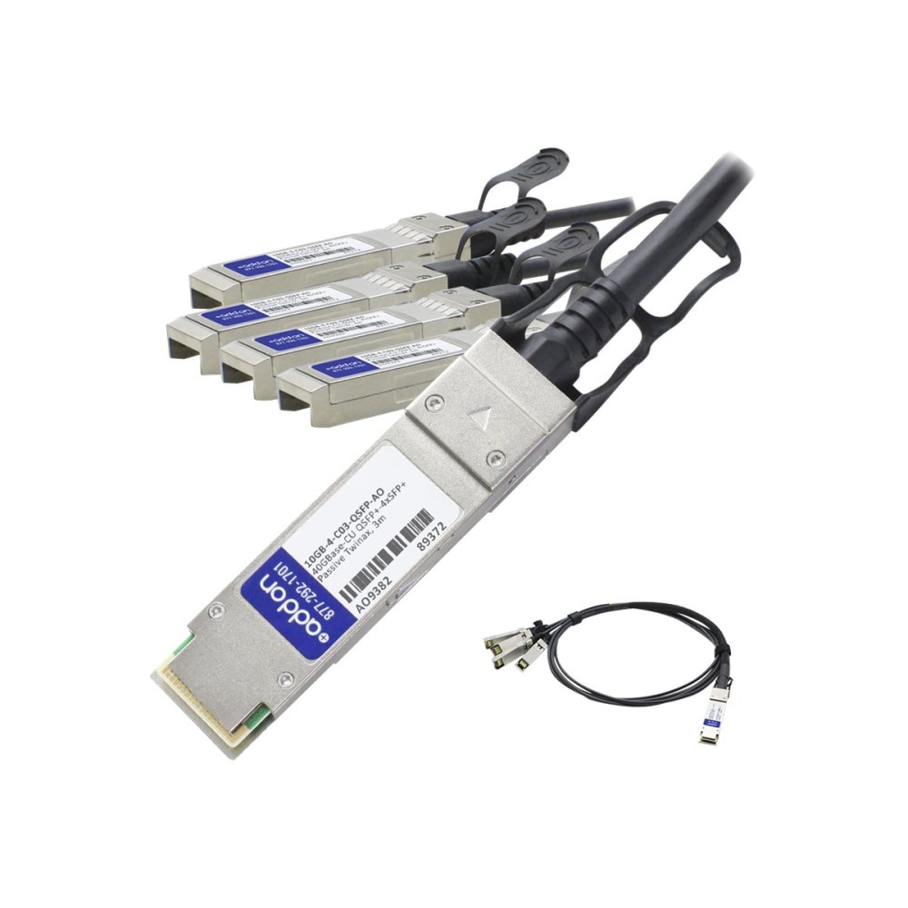 ADD-ON COMPUTER PERIPHERALS, INC. AddOn 10GB-4-C03-QSFP-AO  3m Extreme Compatible QSFP+ Breakout DAC - Direct attach cable - SFP+ to QSFP+ - 10 ft - twinaxial - for Enterasys 7100-Series 7124, 7148, 7148T