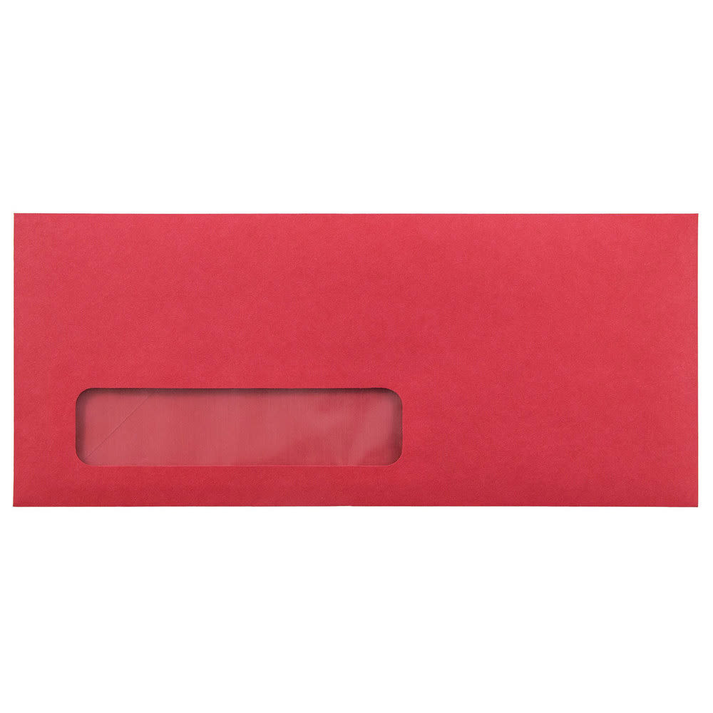 JAM PAPER AND ENVELOPE JAM Paper 163733D  Single-Window 4 1/8in x 9 1/2in Booklet Envelopes, Gummed Closure Red, Pack Of 25