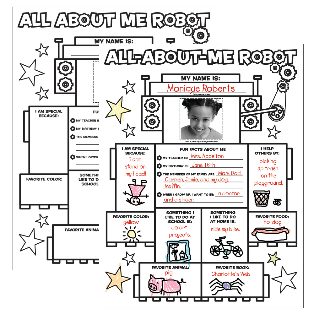 Start the school year right with these irresistible poster templates that prompt children to tell about themselves in words and pictures  Young learners will have blast "tooting their own horns" by filling in favorite animals, foods, colors, books, writing a self-portrait and more.  A great way to build self-esteem, motivate reluctant writers and help kids get acquainted.  Includes 12 pieces plus a teaching guide.