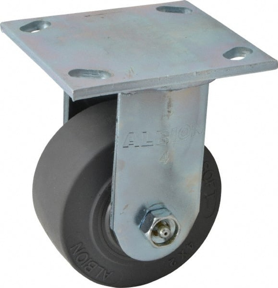 Albion 18XS04201R Rigid & Swivel Top Plate Caster: Soft Rubber, 4" Wheel Dia, 2" Wheel Width, 350 lb Capacity, 5-5/8" OAH