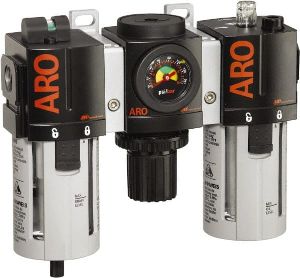ARO/Ingersoll-Rand C38341-801 FRL Combination Unit: 1/2 NPT, Standard, 3 Pc Filter-Regulator-Lubricator with Pressure Gauge