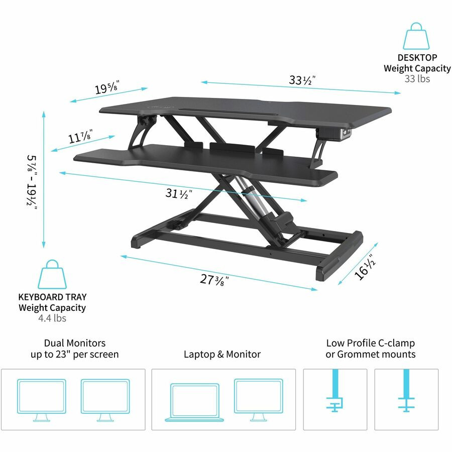 Lorell 99530 Lorell Electric Desk Riser with Wireless Device Charging