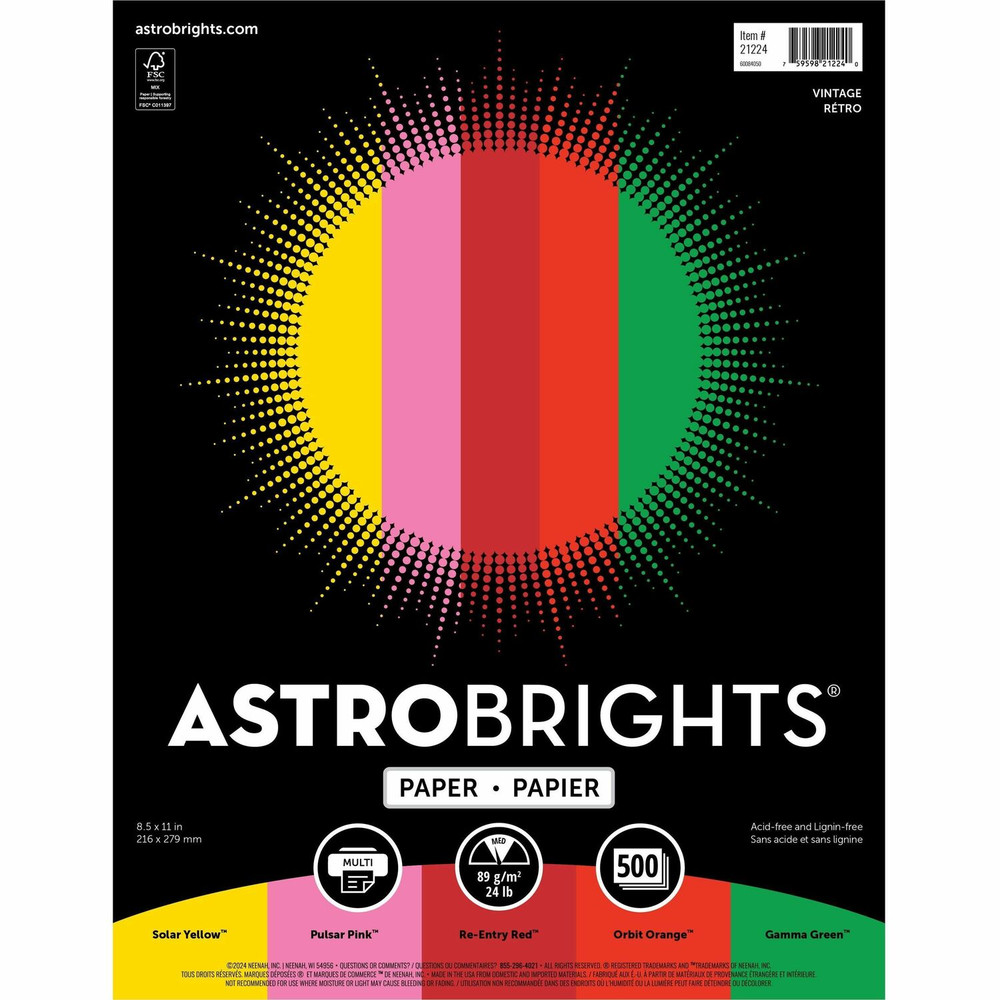 Neenah Paper, Inc Astrobrights 21224 Astrobrights Color Copy Paper "Vintage" , 5 Assorted Colours