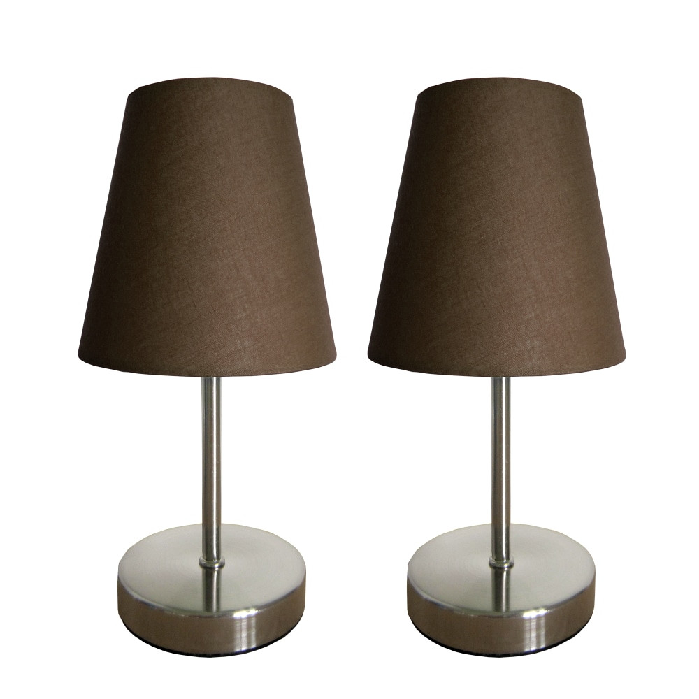 ALL THE RAGES INC LT2013-BWN-2PK Simple Designs Mini Basic Table Lamp with Fabric Shade, 10.63inH, Brown/Sand Nickel, 2pk